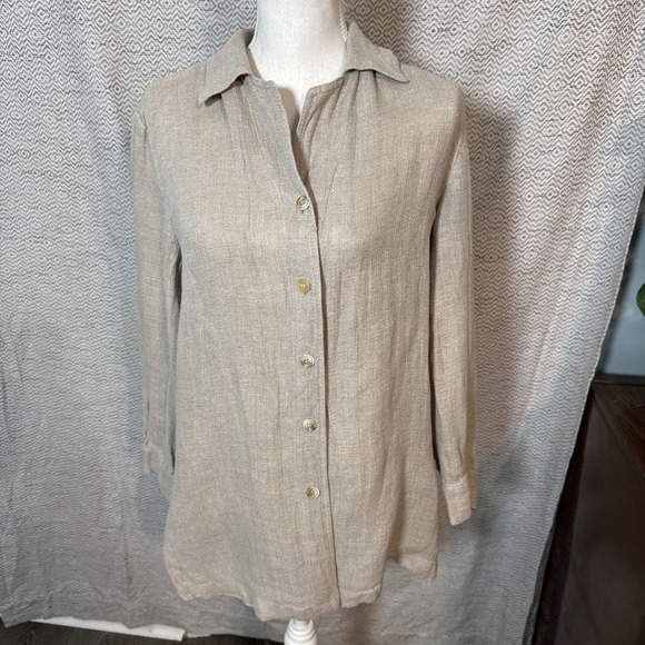 Rafaella Tops - Rafaella Tan Linen Long Sleeve Button Up Size 10